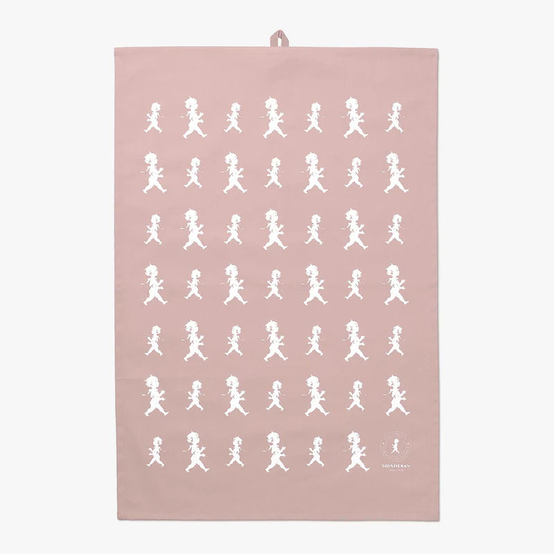 Kökshandduk halvlinne - Rosa / Vit