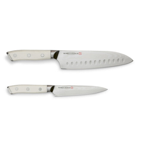 Markus Aujalays damaskus japanska kock och skalknivset 2-delar