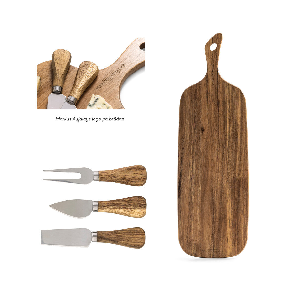 Markus stora bräda för ost och tapas med 3 bestick