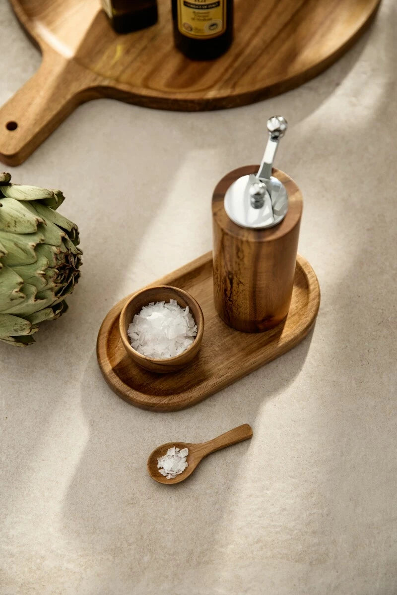 Träbricka med saltskål + Pepparkvarn - Moulin