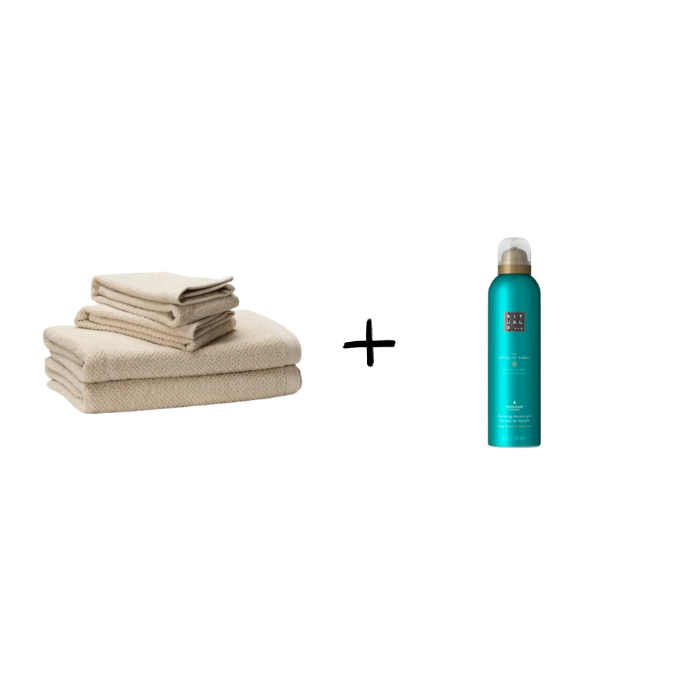 Handdukset Philippe beige + foaming shower gel från rituals
