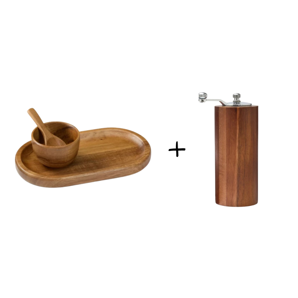 Träbricka med saltskål + Pepparkvarn - Moulin