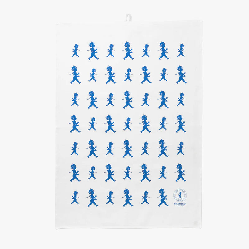 Kökshandduk halvlinne - Vit / Blå