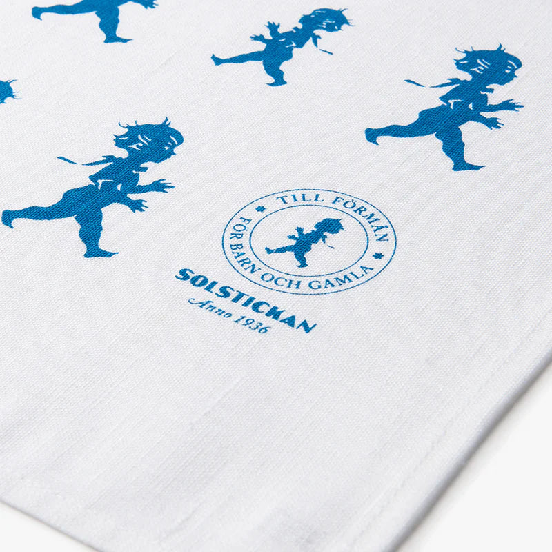 Kökshandduk halvlinne - Vit / Blå