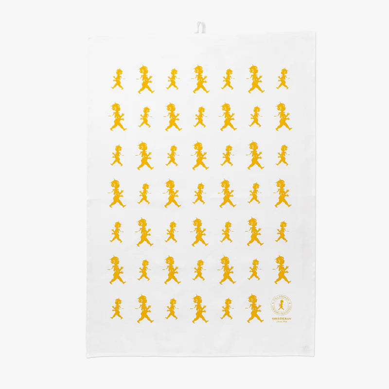 Kökshandduk halvlinne - Vit / Gul