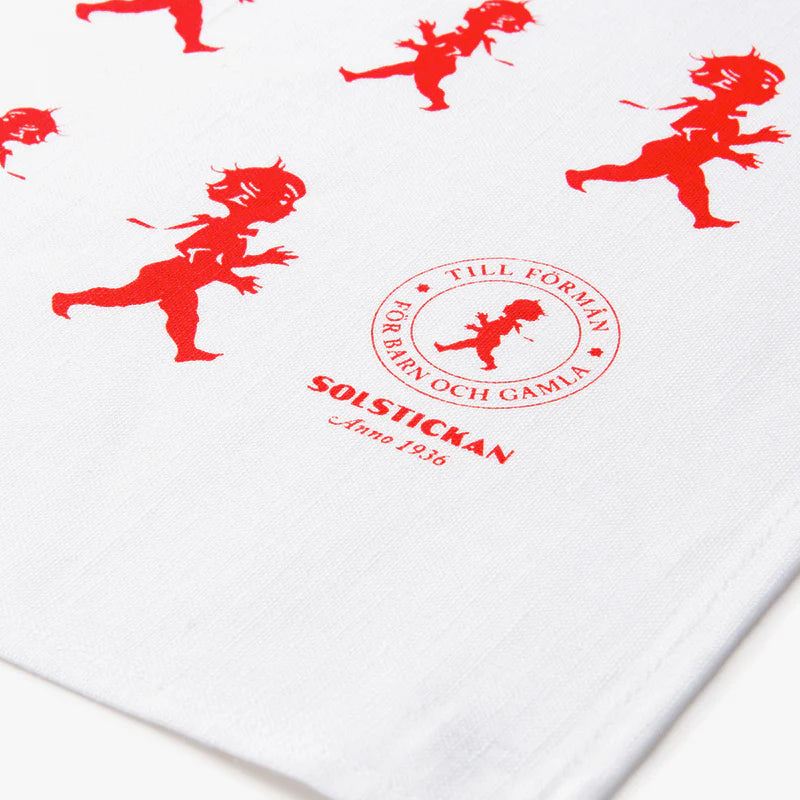 Kökshandduk halvlinne - Vit / Röd